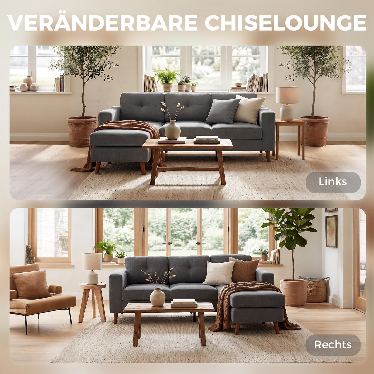 ECKSOFA Polyester Dunkelgrau - Dunkelgrau/Schwarz, Holzwerkstoff/Kunststoff (137/192cm) - HOMCOM