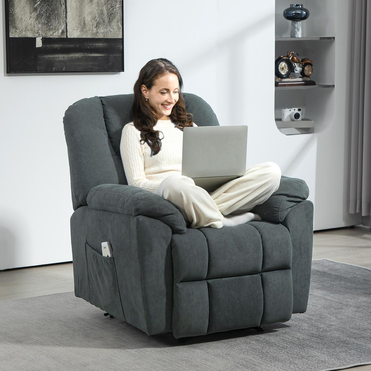 ELEKTRISCH Relaxsessel Fernsehsessel mit Liegefunktion Wärmefunktion Fußteil - Dunkelgrau/Schwarz, Textil/Metall (88/101/97cm) - HOMCOM