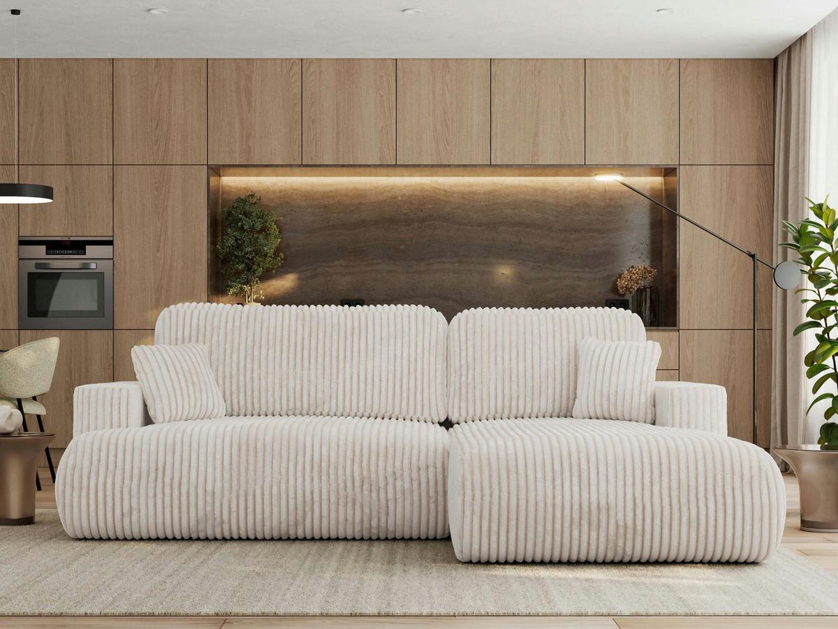 ECKSOFA OVO L Beige Cord - Rechts Seite - Beige/Schwarz, Kunststoff/Textil (195/271cm) - MKS