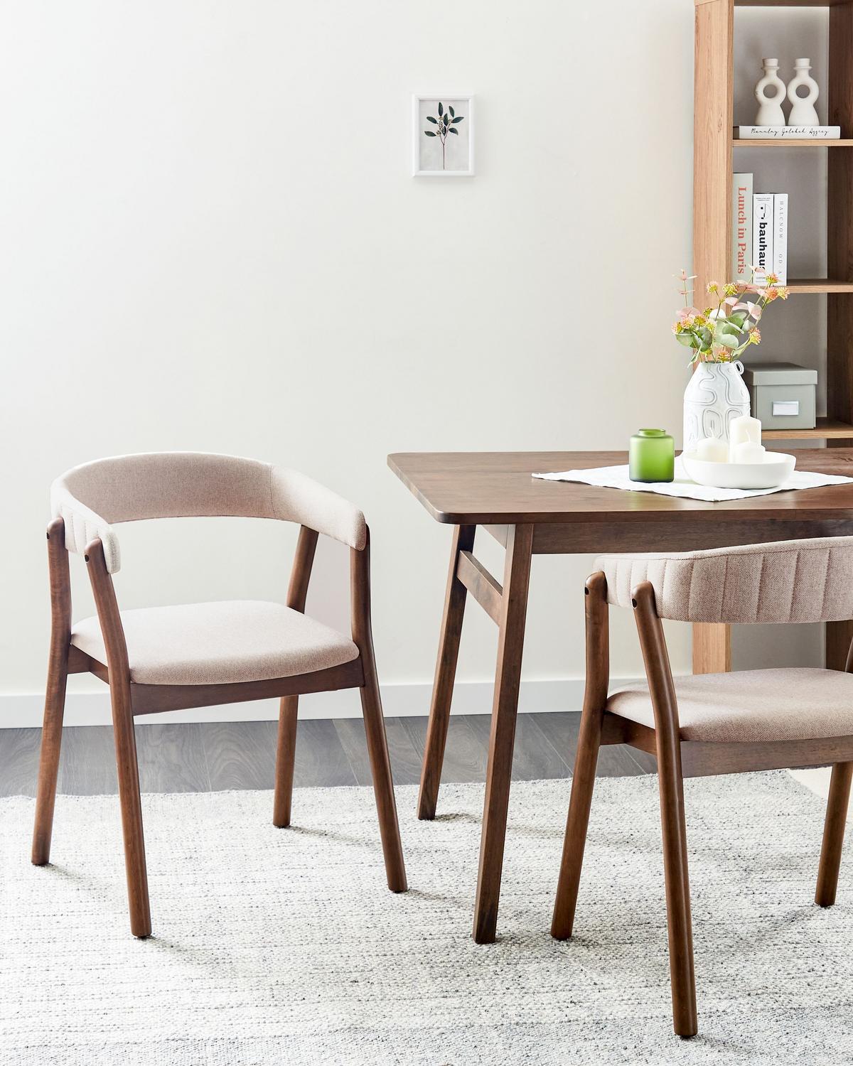 ESSZIMMERSTUHL 2er-Set Beige Mylo - Beige/Braun, Textil (58/77/56cm) - Beliani