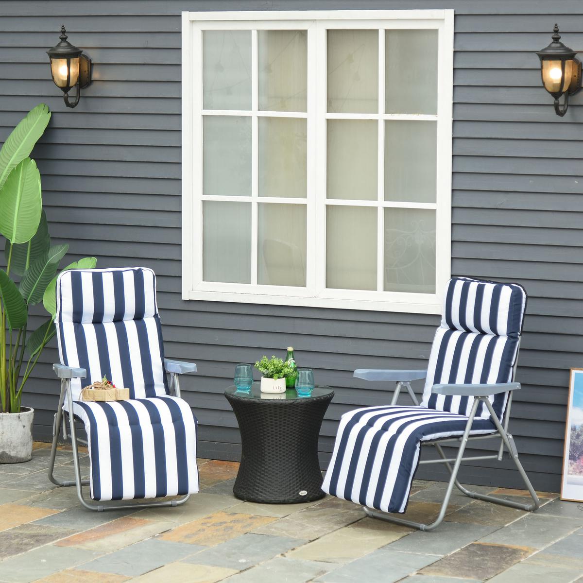 SONNENLIEGE, 5 Positionen Auflage, Stahl, Polyester, Schaumstoff, Blau - Blau, Kunststoff (75/102/60cm) - Outsunny