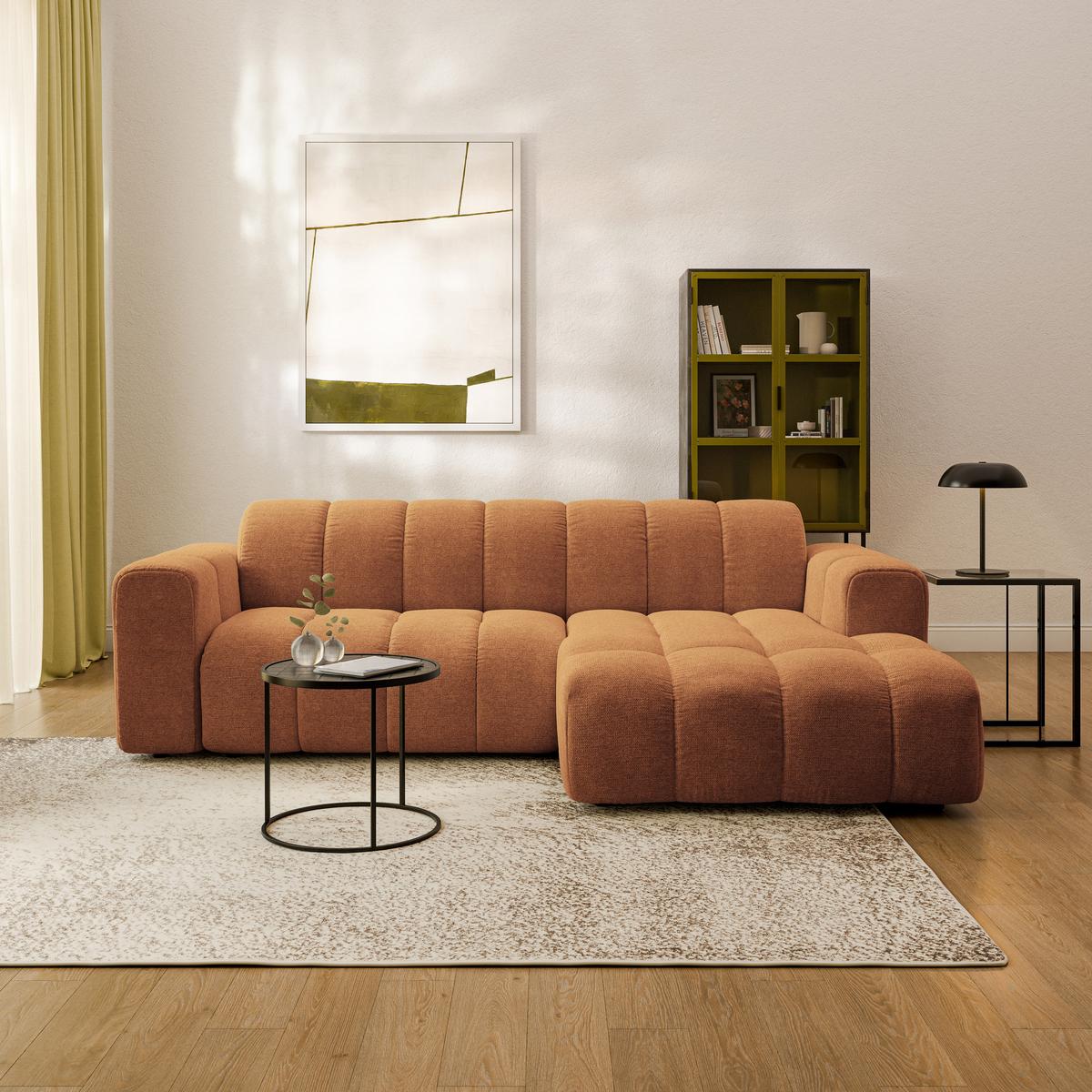 ECKSOFA TISI Orange Strukturstoff - Orange, Holz (274/165cm) - MASSENO