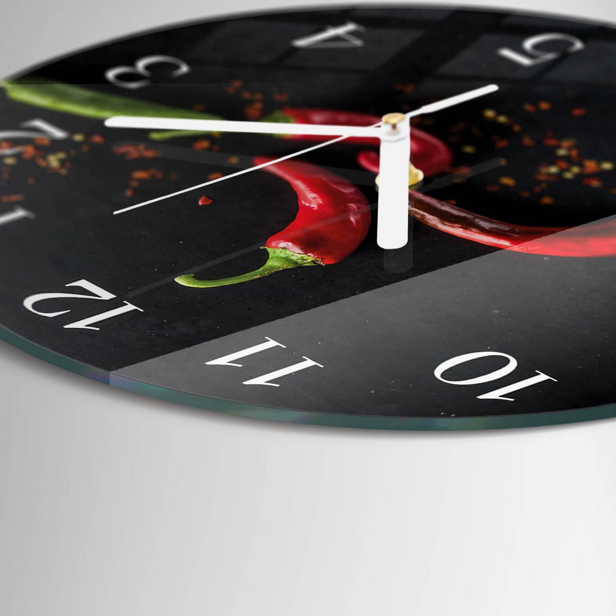 WANDUHR aus Glas Ø30 cm - Chilischoten - Schwarz, Glas (30/30/0.4cm) - TULUP