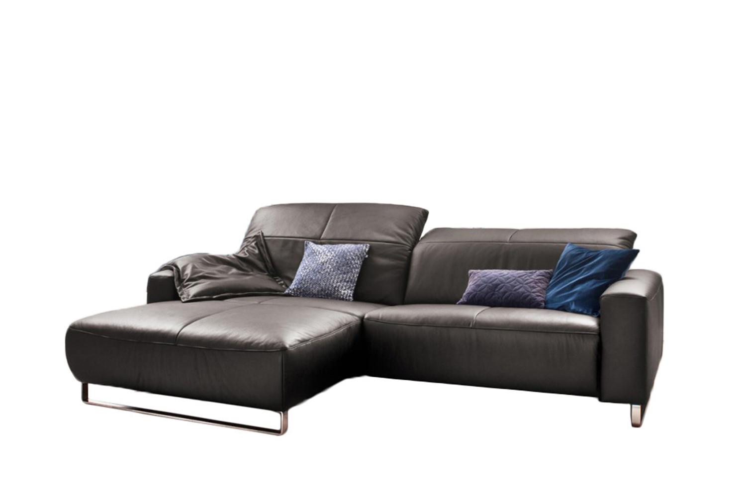 ECKSOFA YORK Anthrazit Leder - Anthrazit/Silberfarben, Leder (284/180cm) - KAWOLA