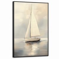 LEINWAND Bilder mit Rahmen - Segelschiff - Meer - Bewölkt - 100x150 - Creme, Textil (100/150cm) - MuchoWow
