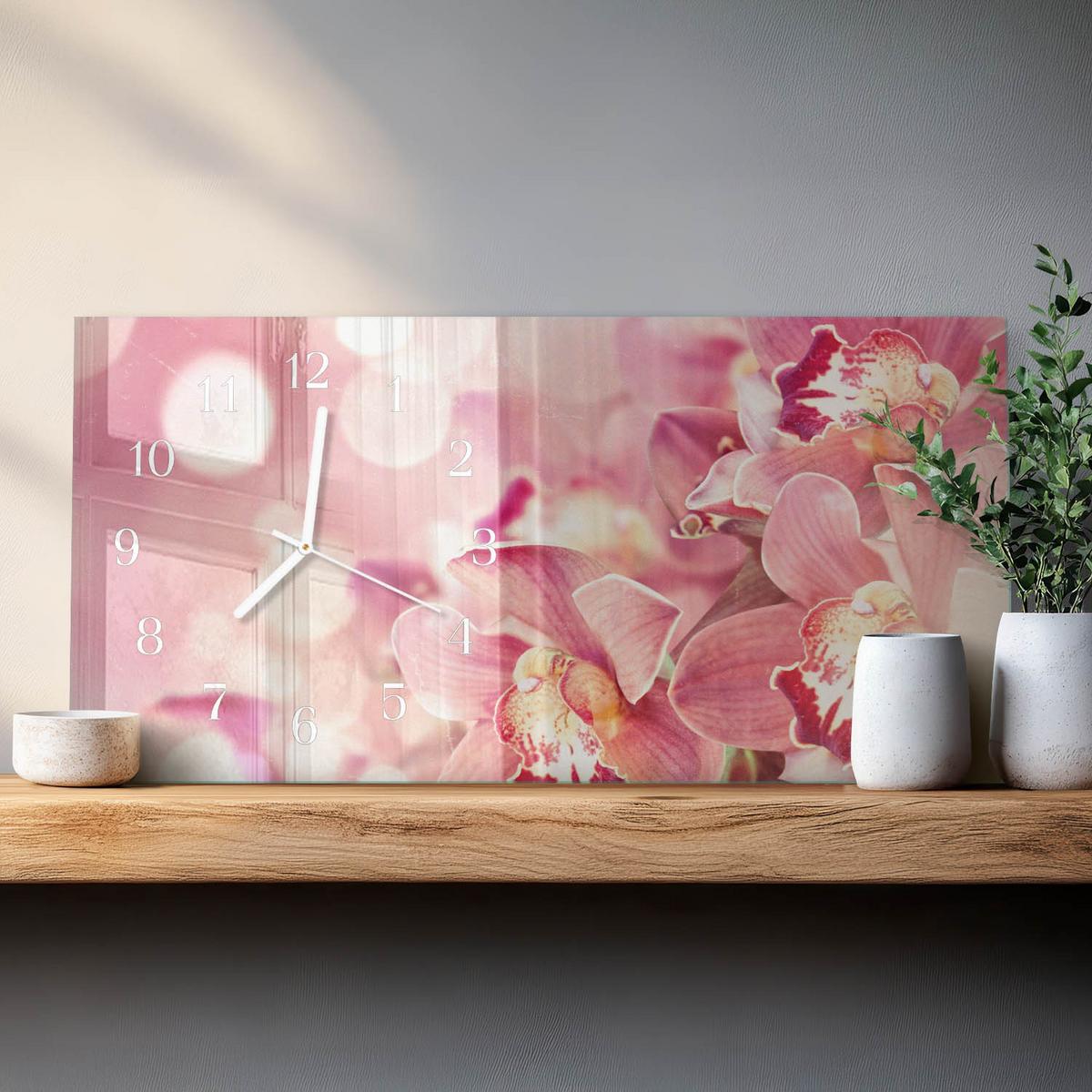 WANDUHR aus Glas 60x30 cm - Orchideen - Pink, Glas (60/30/0.4cm) - TULUP