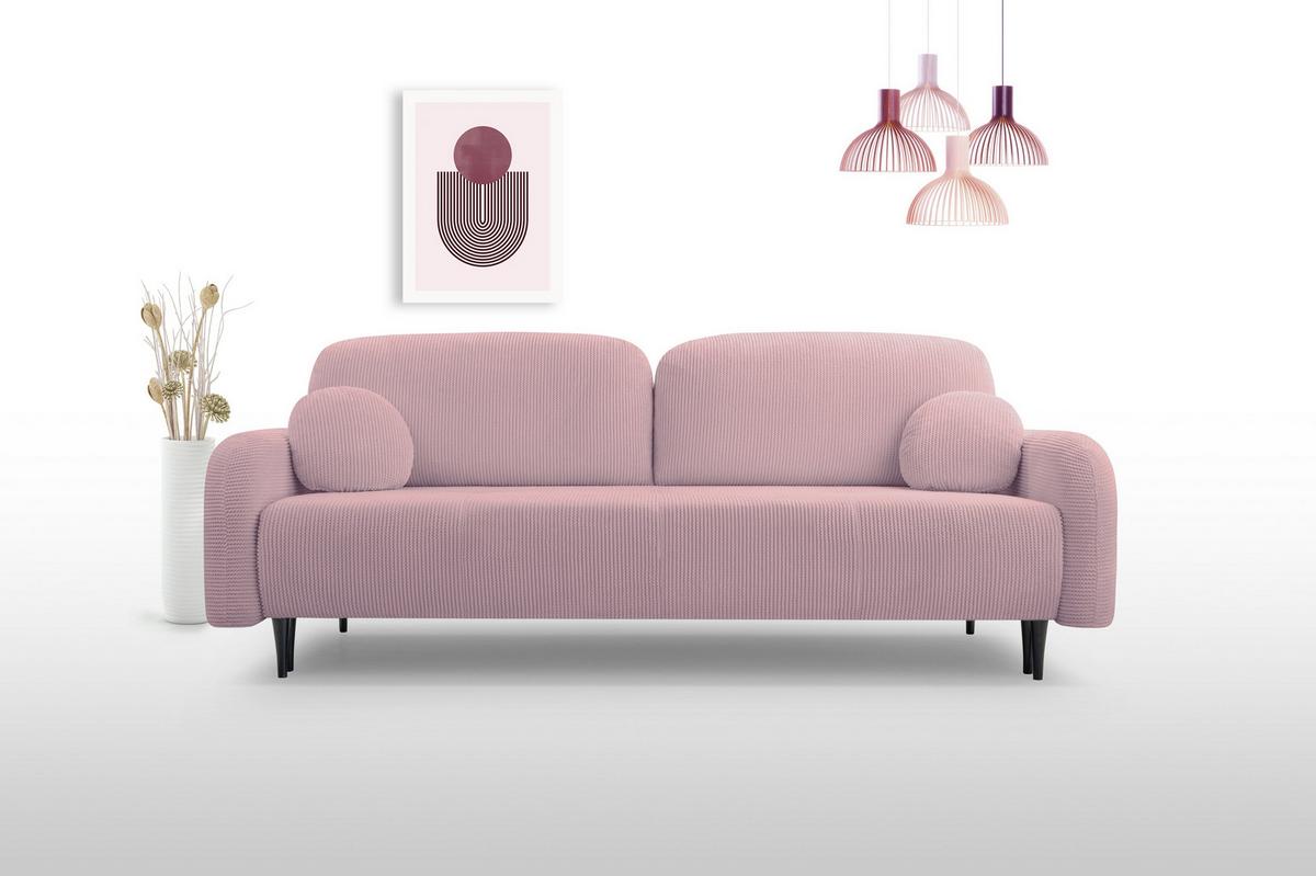 BETTSOFA VIVO Rosa Geflochtener Stoff mit Schlaffunktion - Rosa, Holz (230/95/102cm) - MASSENO