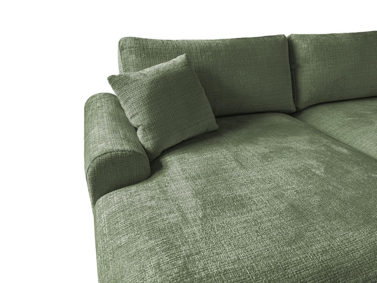 ECKSOFA Melvano mit Schlaffunktion und Bettkasten im Japandi-Stil aus weichem Grün Chenille-Stoff - Schwarz/Grün, Holz/Kunststoff (145/240cm) - S-Style