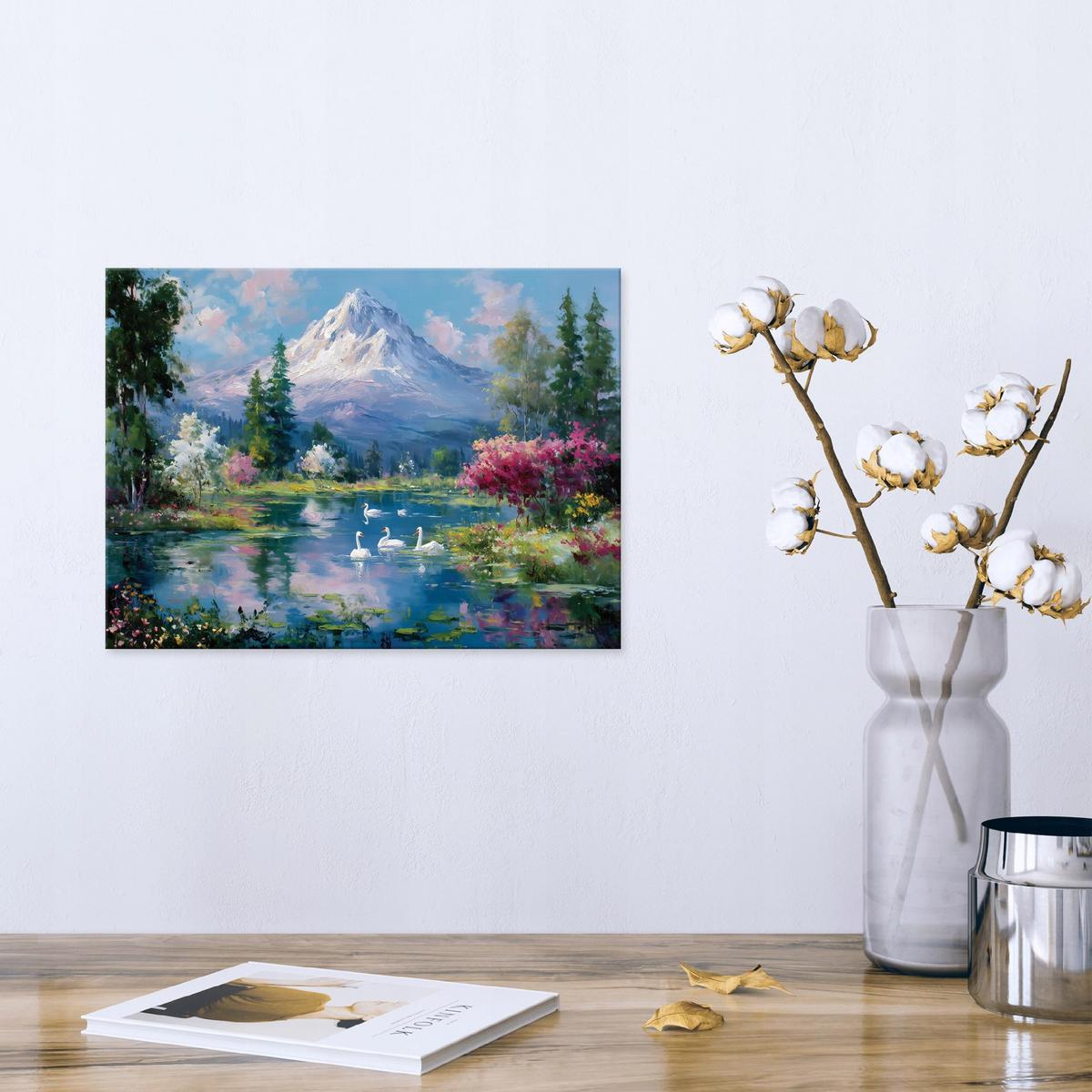 LEINWANDBILD Gebirge Landschaft Blau 120x80 cm - Multicolor, Holzwerkstoff (120/80cm) - Wallarena