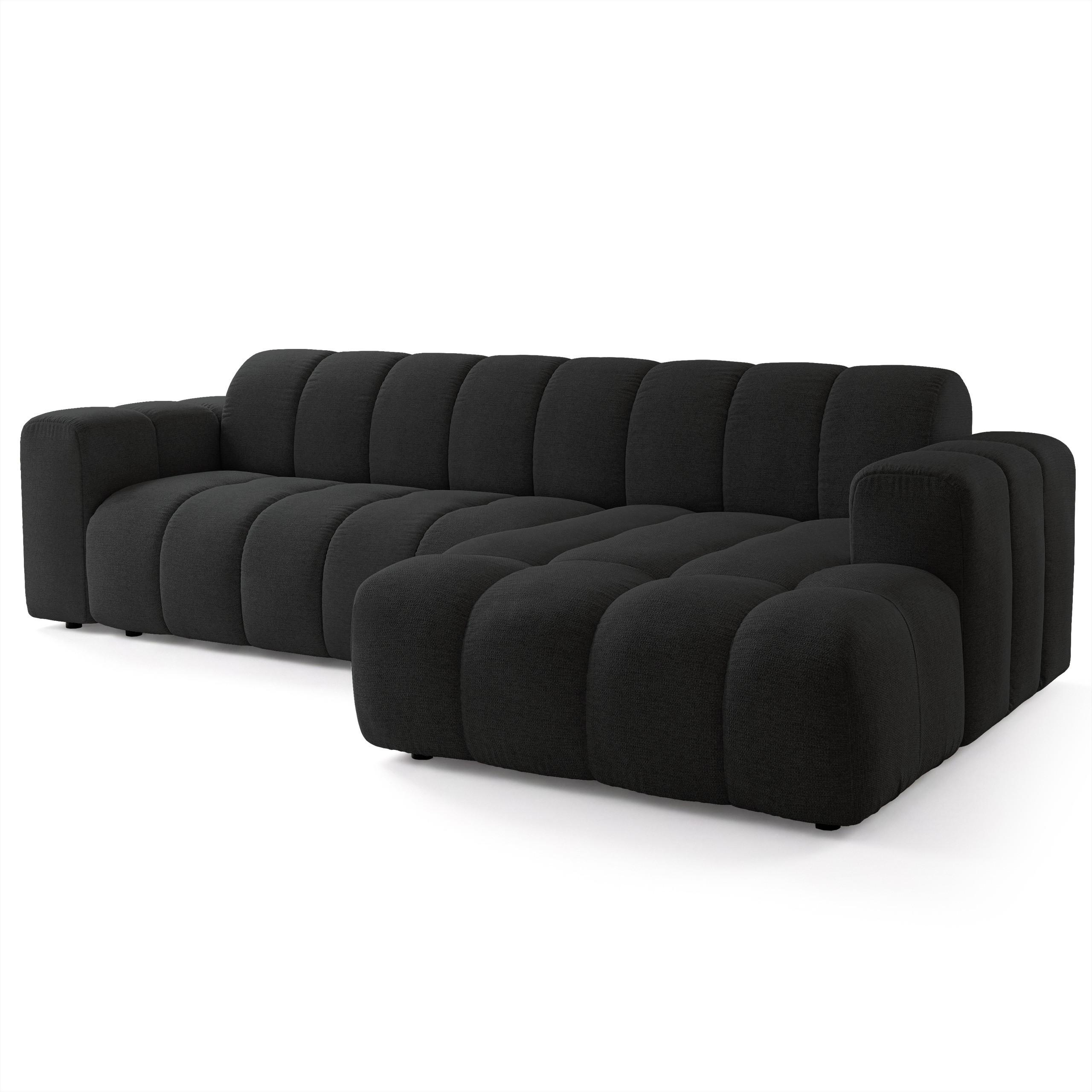 ECKSOFA SETIA Schwarz Strukturstoff mit Schlaffunktion - Schwarz, Holz (304/165cm) - MASSENO
