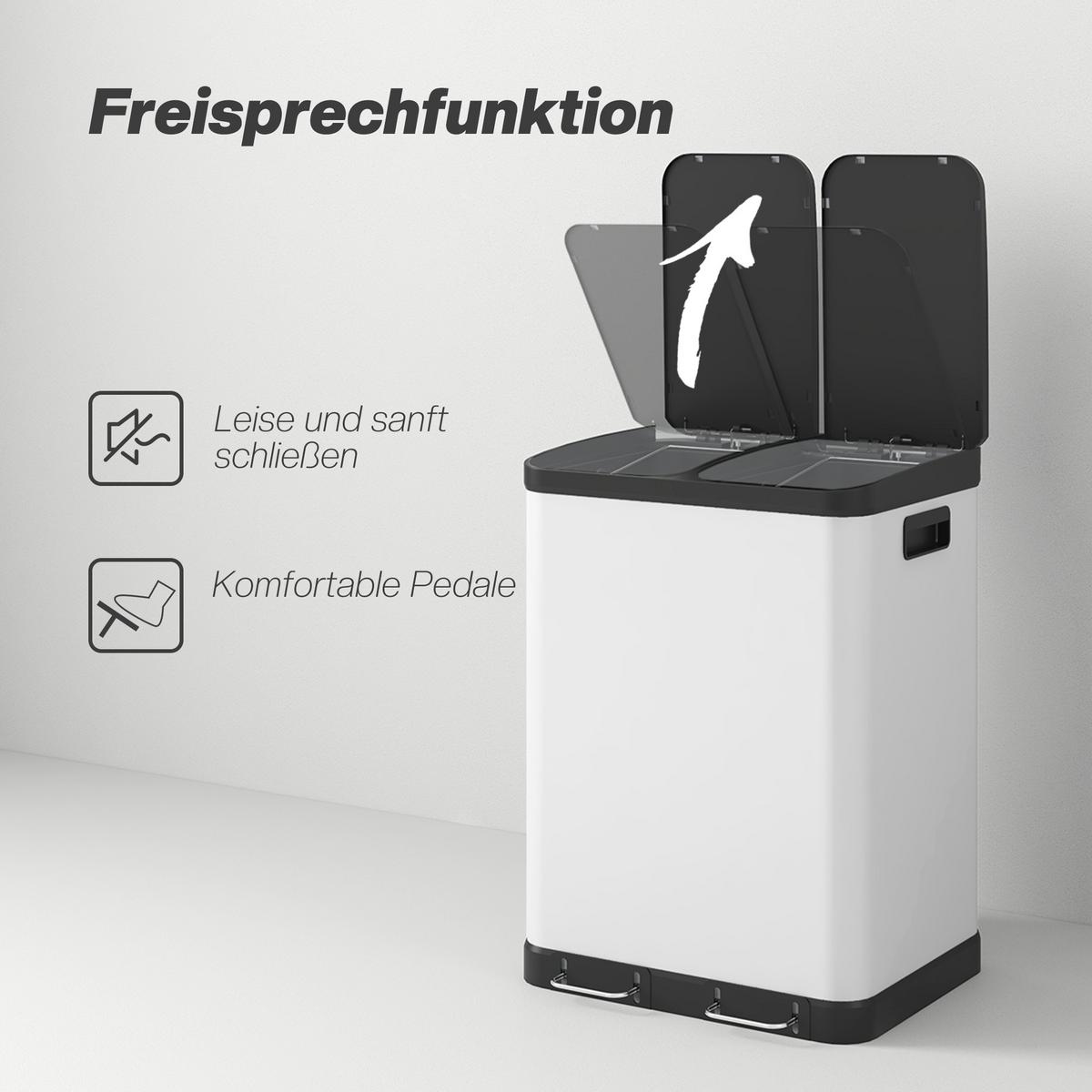 TRETEIMER 30l Metall Kunststoff Weiß - Weiß, Metall (39.5/67/48.8cm) - HOMCOM