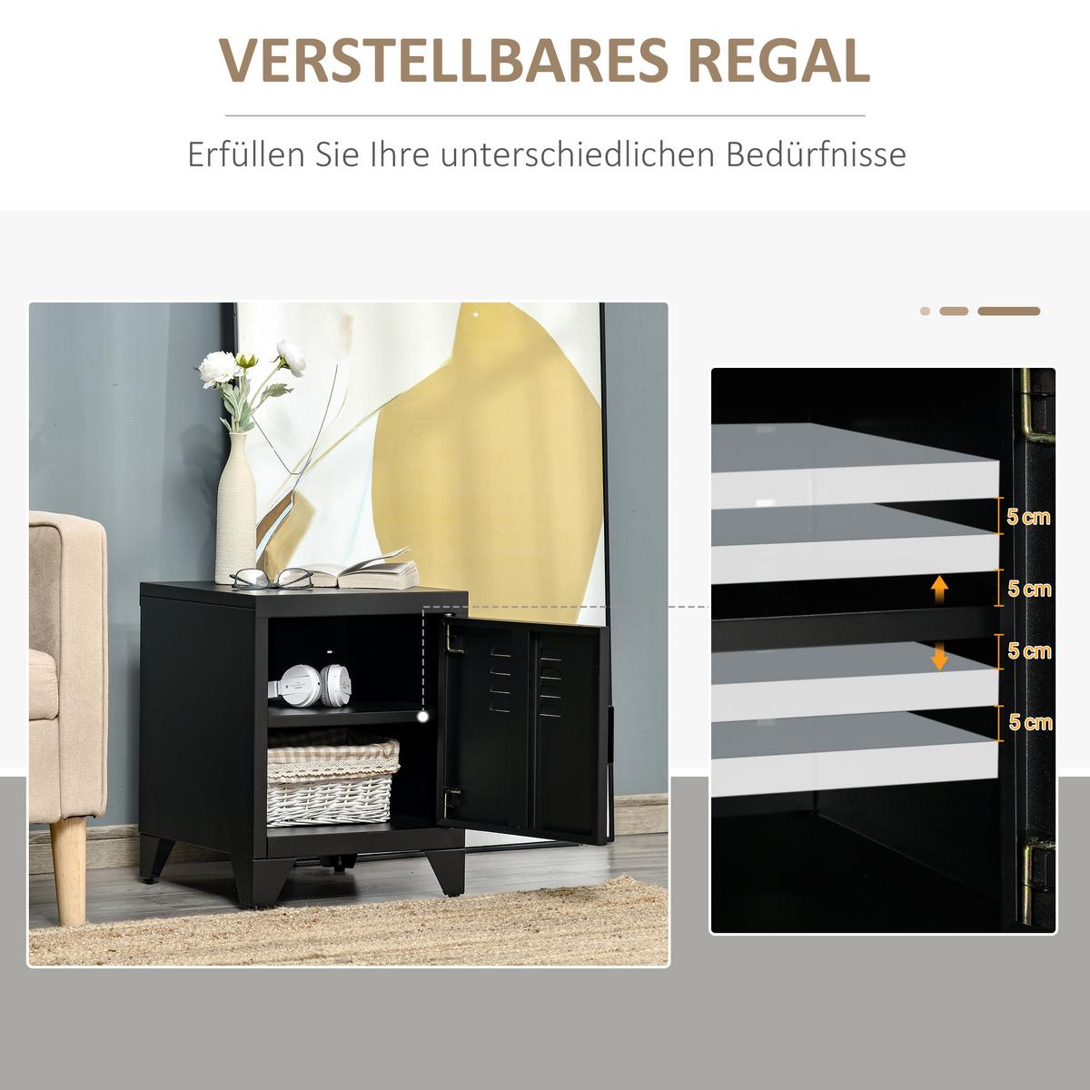 NACHTTISCH Nachtschrank Beistelltisch mit Regal Tür Industriedesign Metall - Schwarz, Metall (40/50/40cm) - HOMCOM