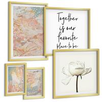 BILDER SET 5er Set - 50x50 cm & 20x30 cm & 40x60 cm Goldrahmen - Abstrakte Pastellmuster - Goldfarben, Kunststoff (40/60cm) - TULUP