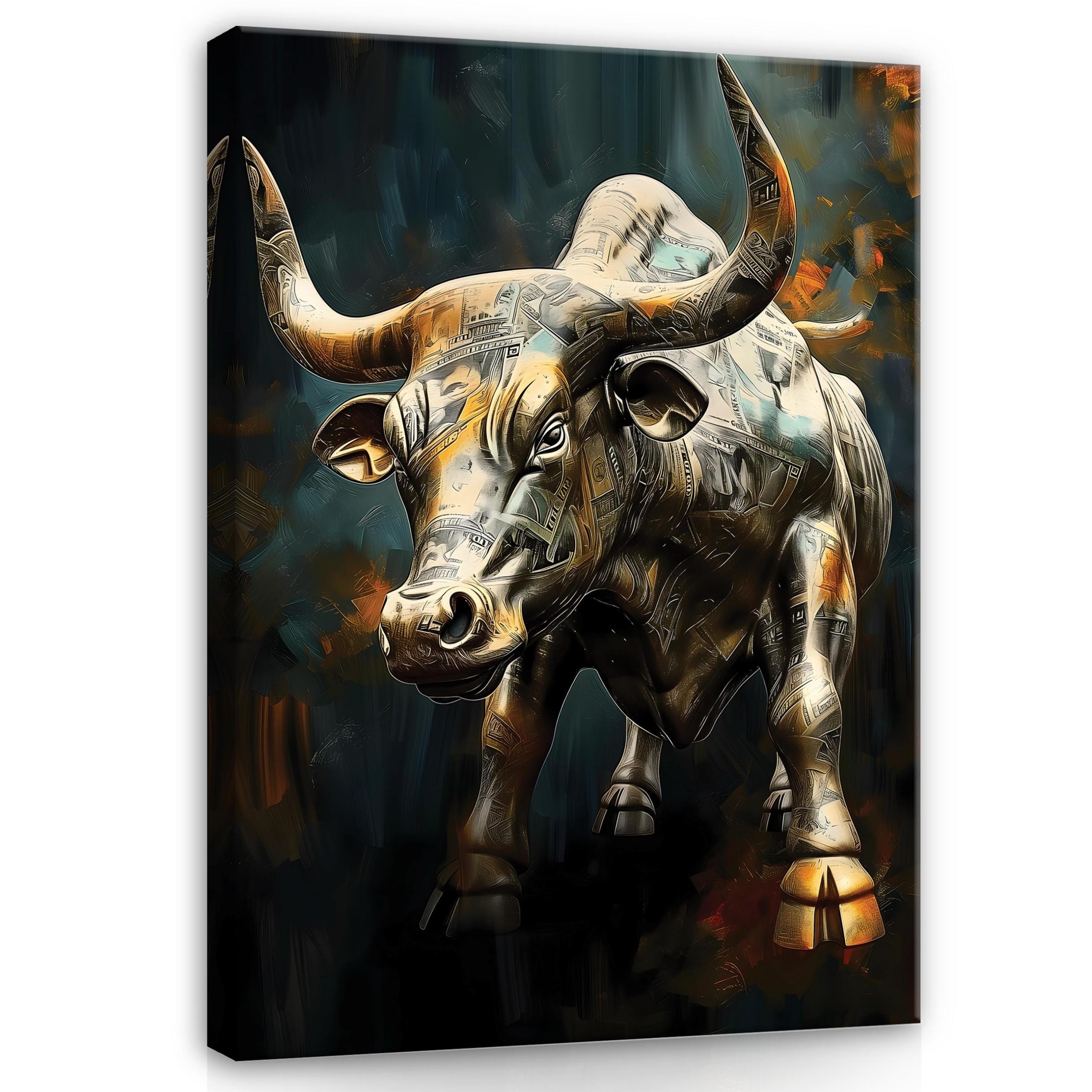 BILDER auf Leinwand Stier Motivation Tiere 120x80 - Multicolor, Holzwerkstoff (80/120cm) - Wallarena