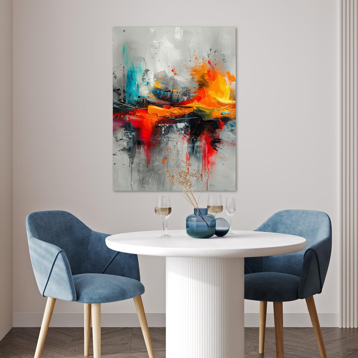 POSTER Moderne Kunst - Orange - Grau - Abstrakt Deko Wohnzimmer 60x80 cm - Hellgrau, Papier (60/80/0.1cm) - MuchoWow