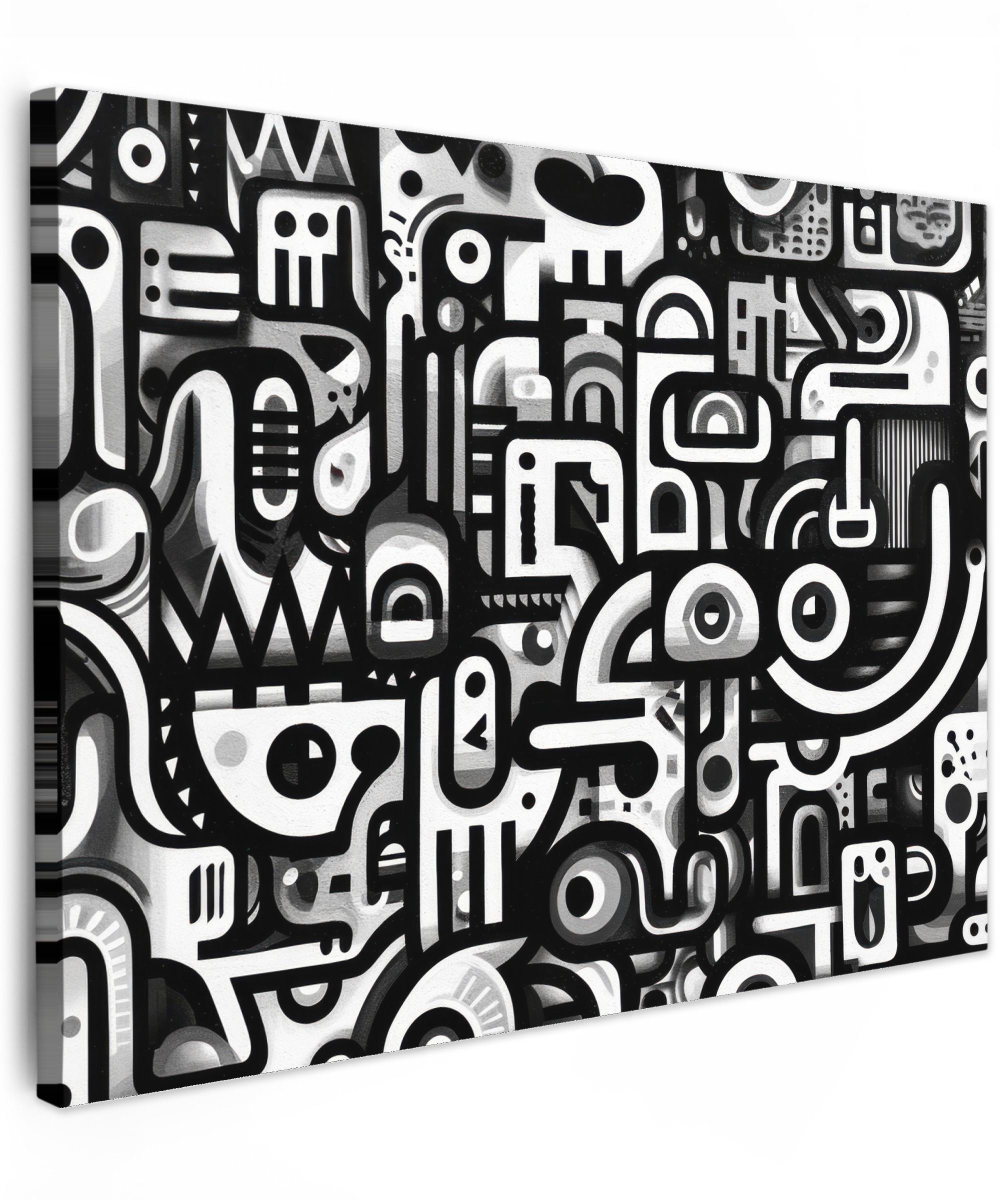 LEINWANDBILD Symbole - Abstrakt - Grafik - Schwarz Wandbild 40x30 cm - Schwarz, Textil (40/30cm) - MuchoWow