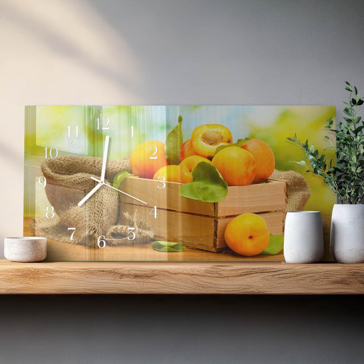 WANDUHR aus Glas 60x30 cm - Aprikosen - Gelb, Glas (60/30/0.4cm) - TULUP