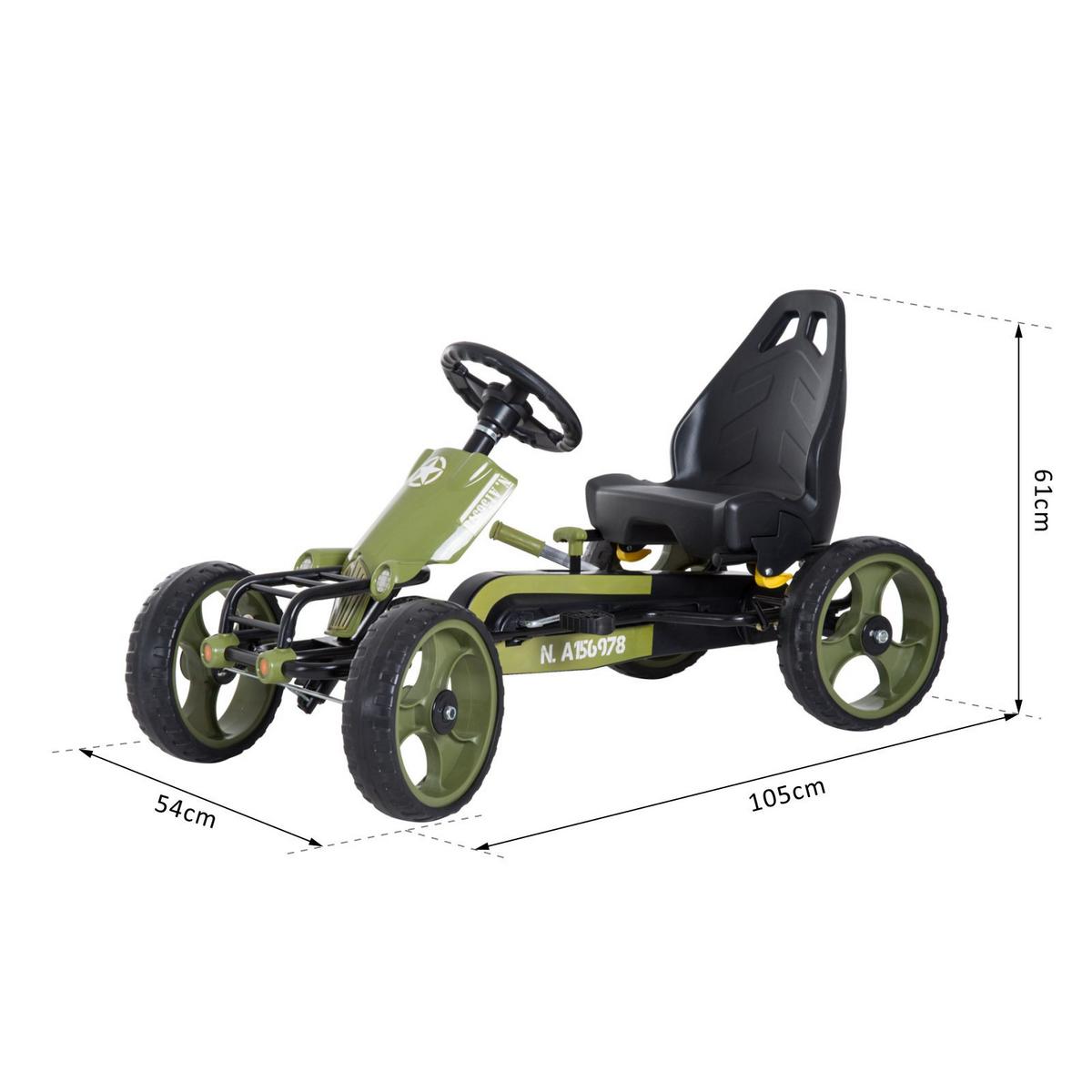 GO Kart Kettcar mit Handbremse Kinder Tretauto Tretfahrzeug ab 3 Jahre Grün - Grün, Metall (105/54/61cm) - HOMCOM