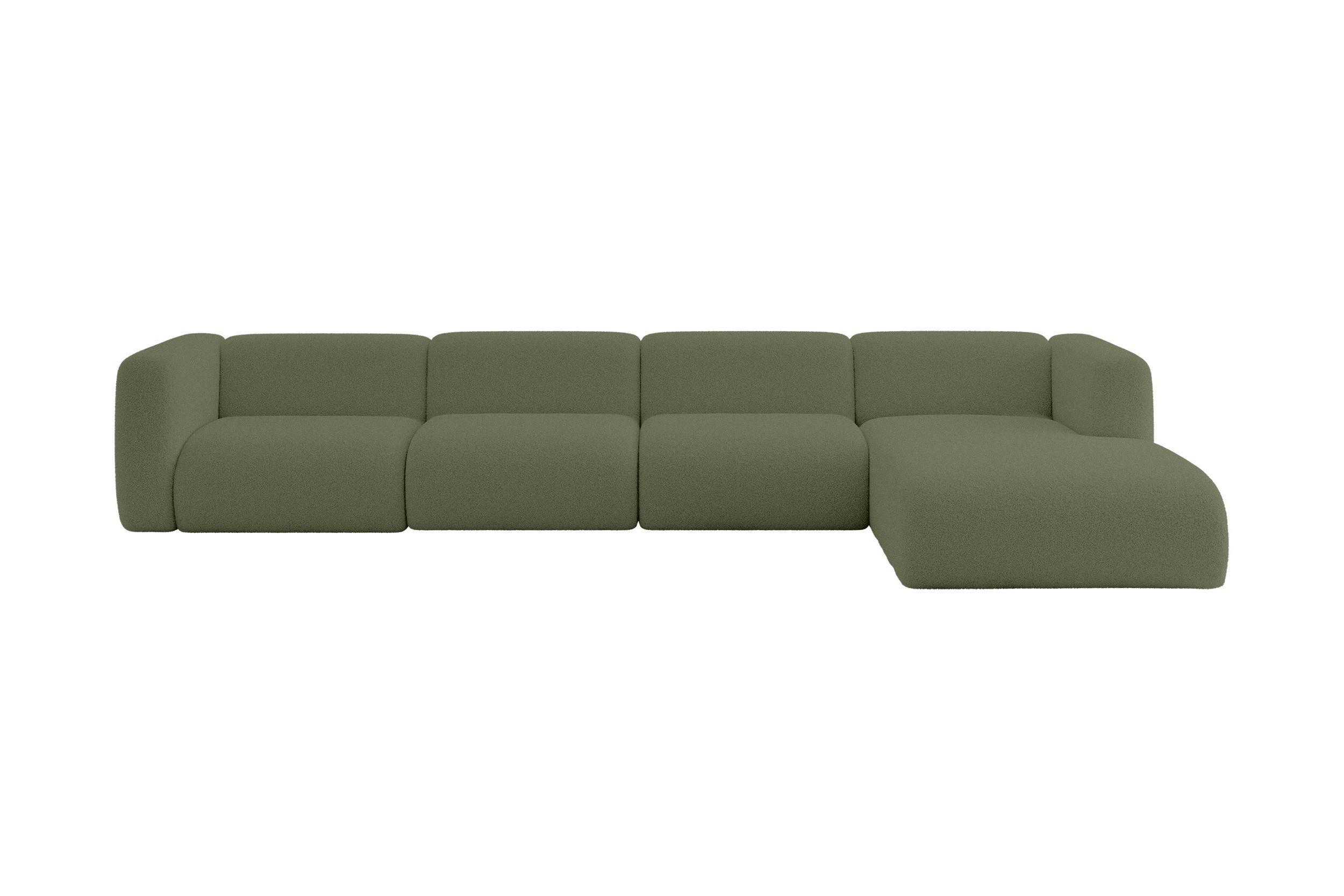 ECKSOFA Ottomane Rechts MIRA-L3 409x179x70 Grün Bouclé - Schwarz/Olivgrün, Holzwerkstoff/Kunststoff (409/179cm) - ALTDECOR