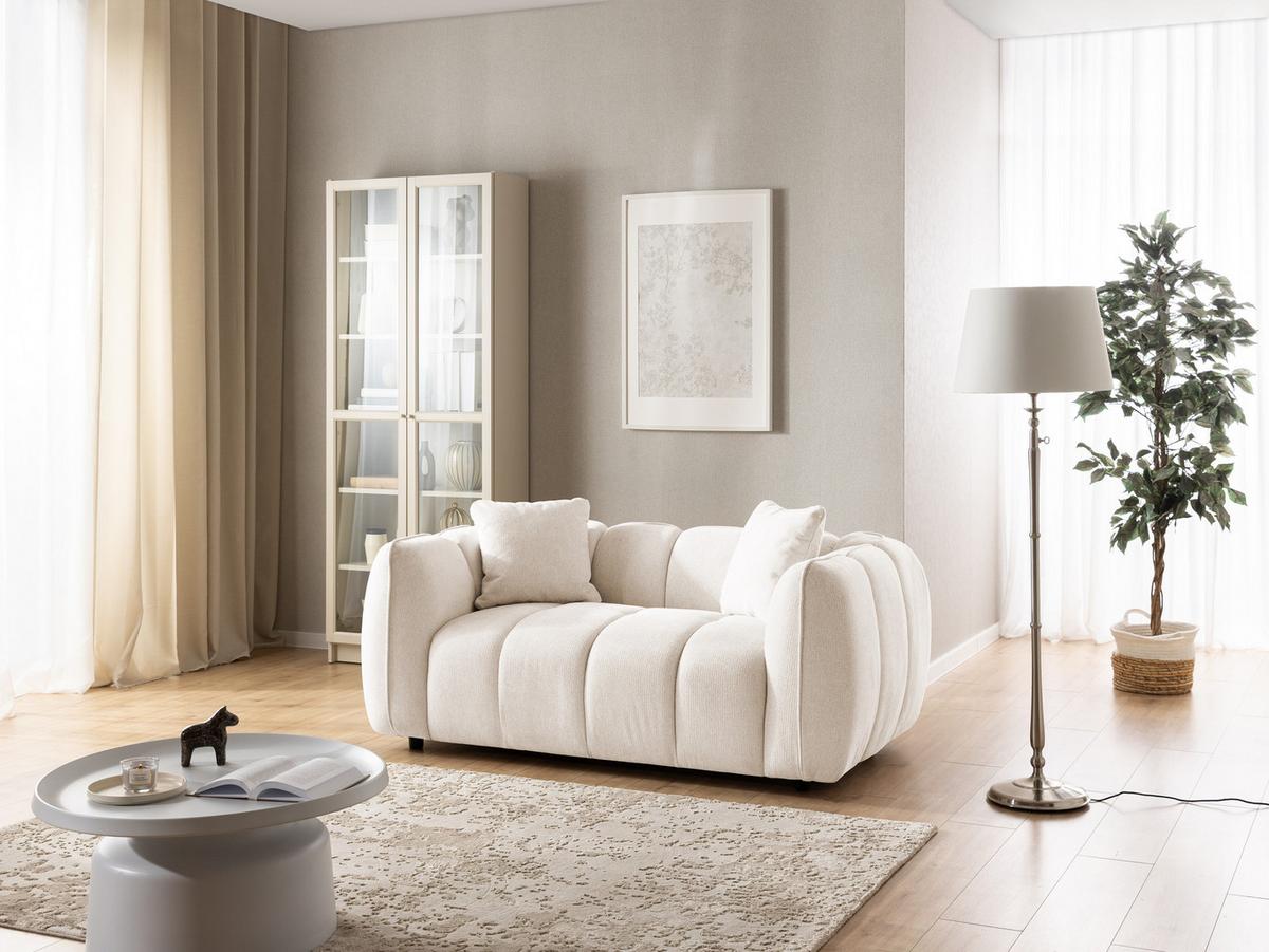 2-SITZER SOFA Nubira in tief gesteppter Bubble-Optik aus weichem Creme Strukturstoff im modernen Design - Creme/Schwarz, Holz/Kunststoff (172/69/89cm) - S-Style Möbel