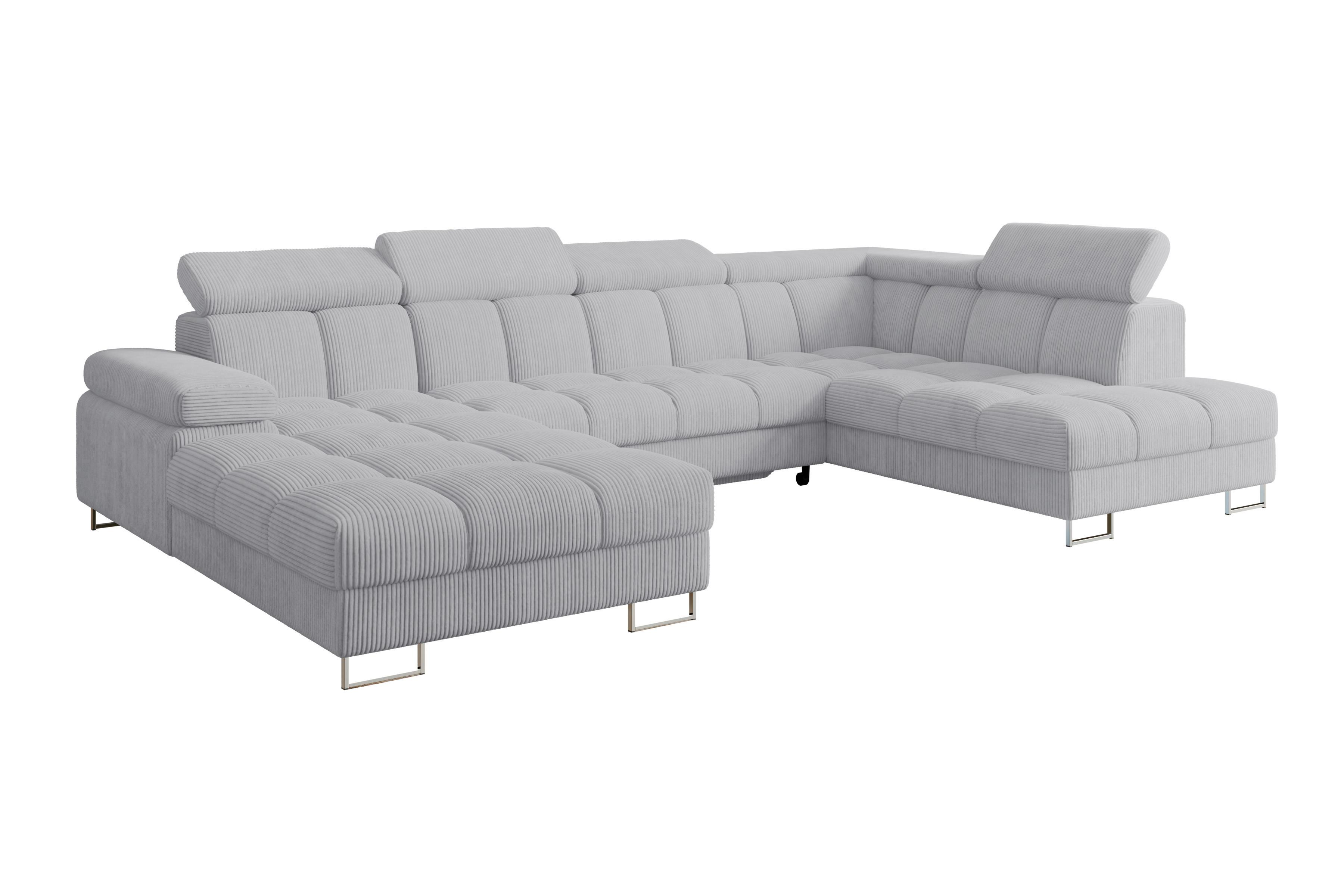 WOHNLANDSCHAFT mit Schlaffunktion und Bettkasten Ottomane RECHTS COMA U 345x203x79 Grau Cord - Anthrazit, Holzwerkstoff/Textil (203/79/345cm) - ALTDECOR