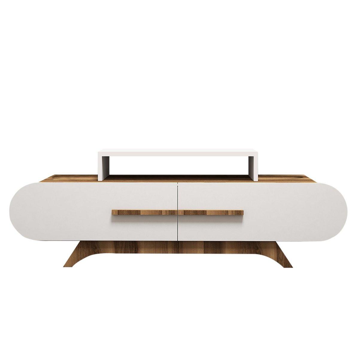 TV-MÖBEL 2 Türen Dekor Nussbaum und Weiß L145 cm - Rose - Apfelbaumfarben, Holzwerkstoff (36.8/49.8/145cm) - Calicosy