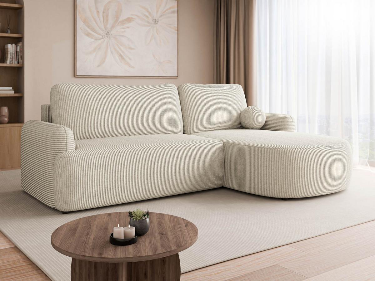 ECKSOFA Loridu Cord, Seite: Rechts - Schwarz/Naturfarben, Holz/Kunststoff (174/250cm) - MIRJAN24