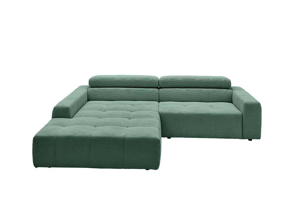 ECKSOFA MIT MOTORISCHEM SITZVORZUG RENO Smaragdgrün Cord Relaxfunktion - Smaragdgrün/Schwarz, Kunststoff/Textil (258/217cm) - KAWOLA