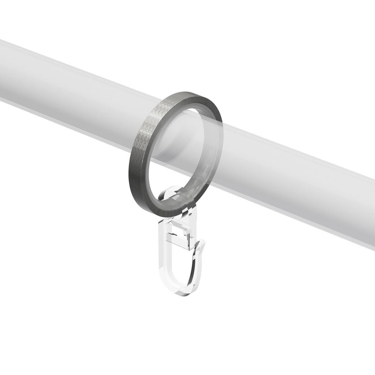 FLACHRINGE MIT EINLAGE UND FALTENHAKEN FÜR GARDINENSTANGEN 16 mm Ø, Edelstahl-Optik, Packung 10 Stück - Edelstahlfarben, Metall (16cm) - INTERDECO