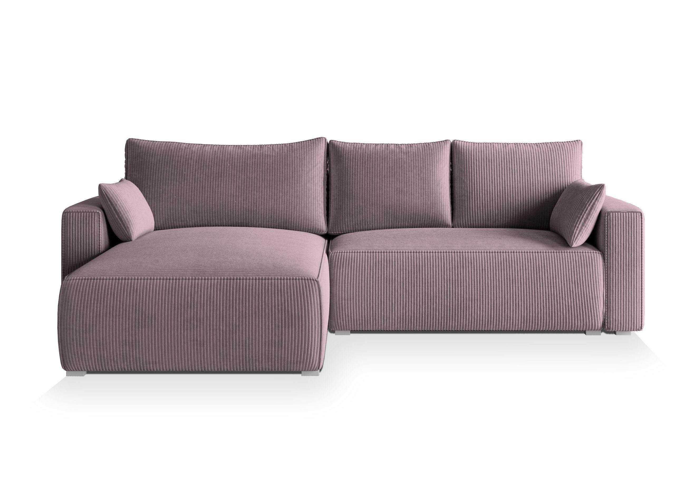 ECKSOFA FORIL P Lila Kordstoff mit Schlaffunktion - Lila/Grau, Holz/Kunststoff (265/178cm) - MASSENO