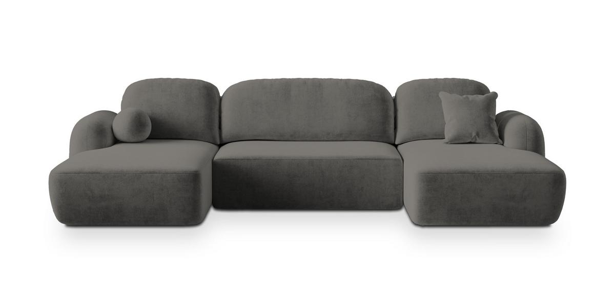 WOHNLANDSCHAFT SAVONA K Grau Plüsch-Stoff mit Schlaffunktion - Schwarz/Grau, Holz/Kunststoff (320/90/148cm) - MASSENO