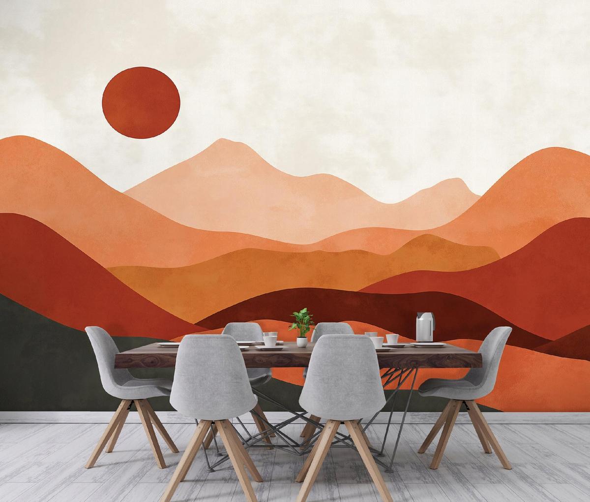 FOTOTAPETE Art Deco Gebirge Orange 250x175 cm - Multicolor, Papier (250/175cm) - Wallarena