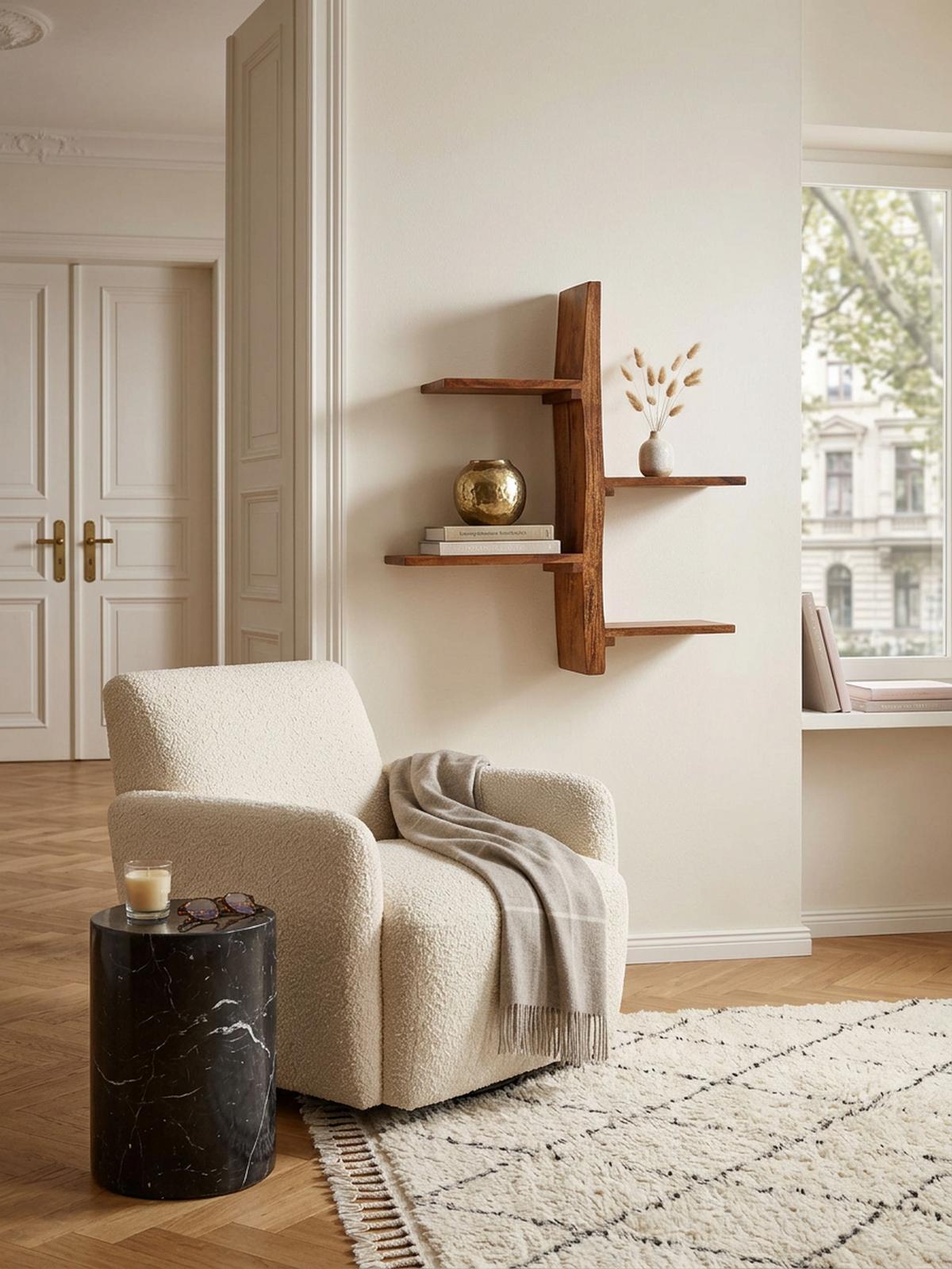 WANDREGAL Massivholz Baumform 58x60x15 cm mit 4 Ablagen - Braun, Holz (58/60/15cm) - KADIMA DESIGN