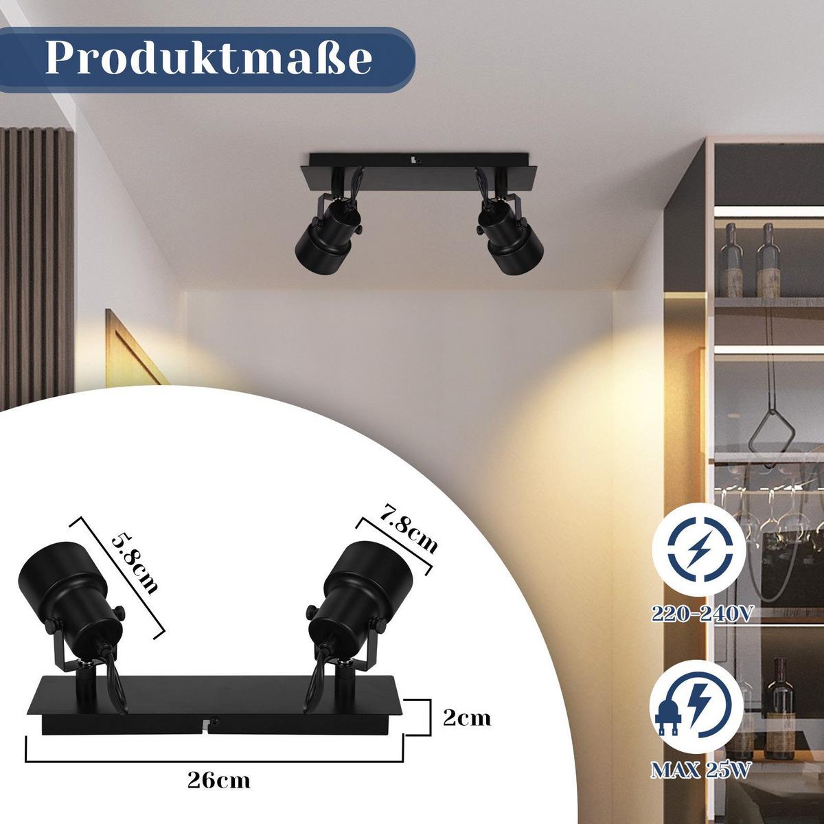 DECKENSTRAHLER Hitzebringer 2-flammig 28/7/10.5cm - Schwarz, Metall (28/7/10.5cm) - Nettlife