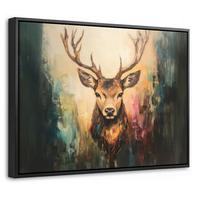 LEINWAND Bilder mit Rahmen - Hirsch - Gemalt - Geweih - Braun - 40x30 - Haselnussfarben, Textil (40/30cm) - MuchoWow