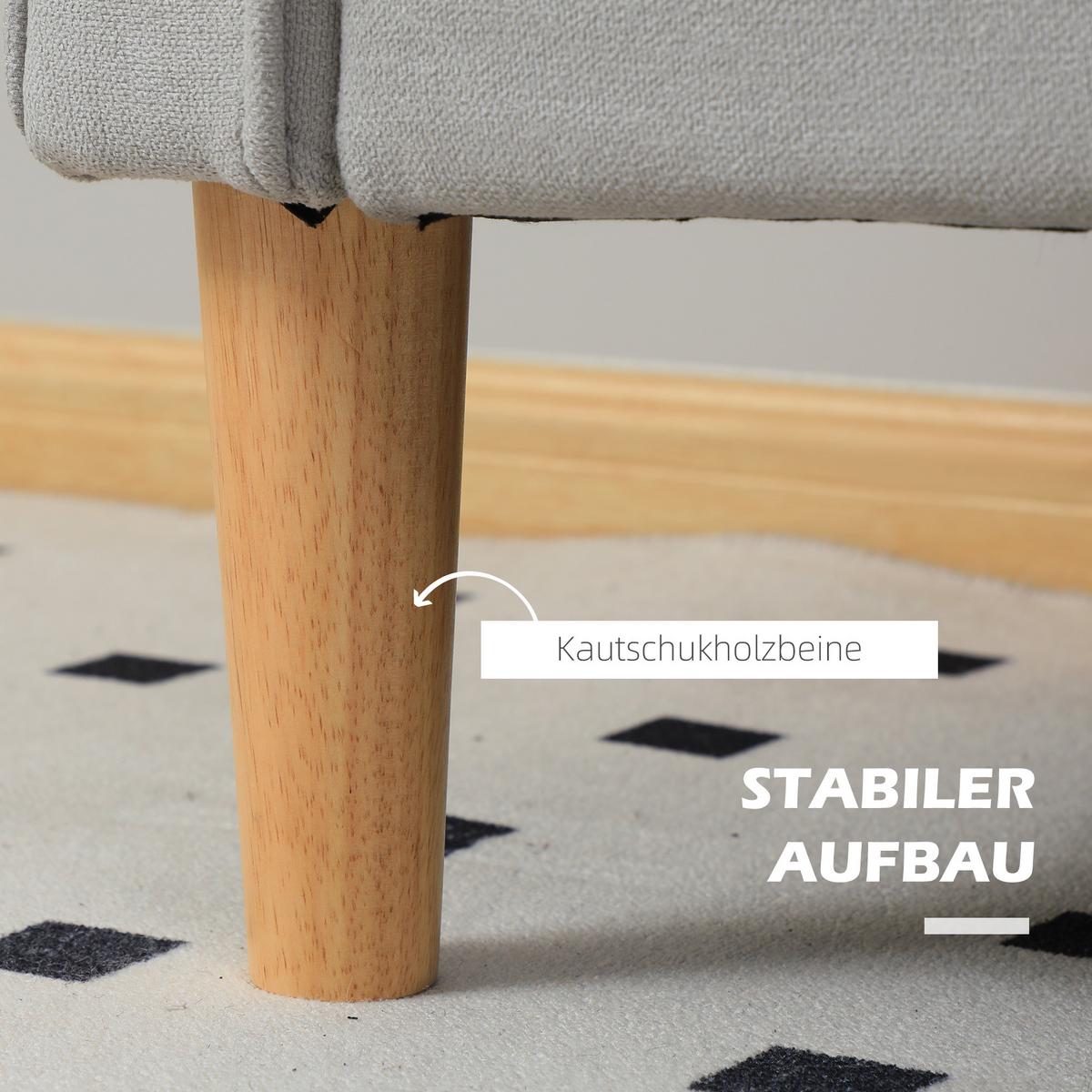 2 Sitzer Sofa, Couch mit Stauraum, Holzbeine, Gepolsterter Polstersofa, Hellgrau - Hellgrau/Naturfarben, Holz/Textil (62/78/117cm) - HOMCOM