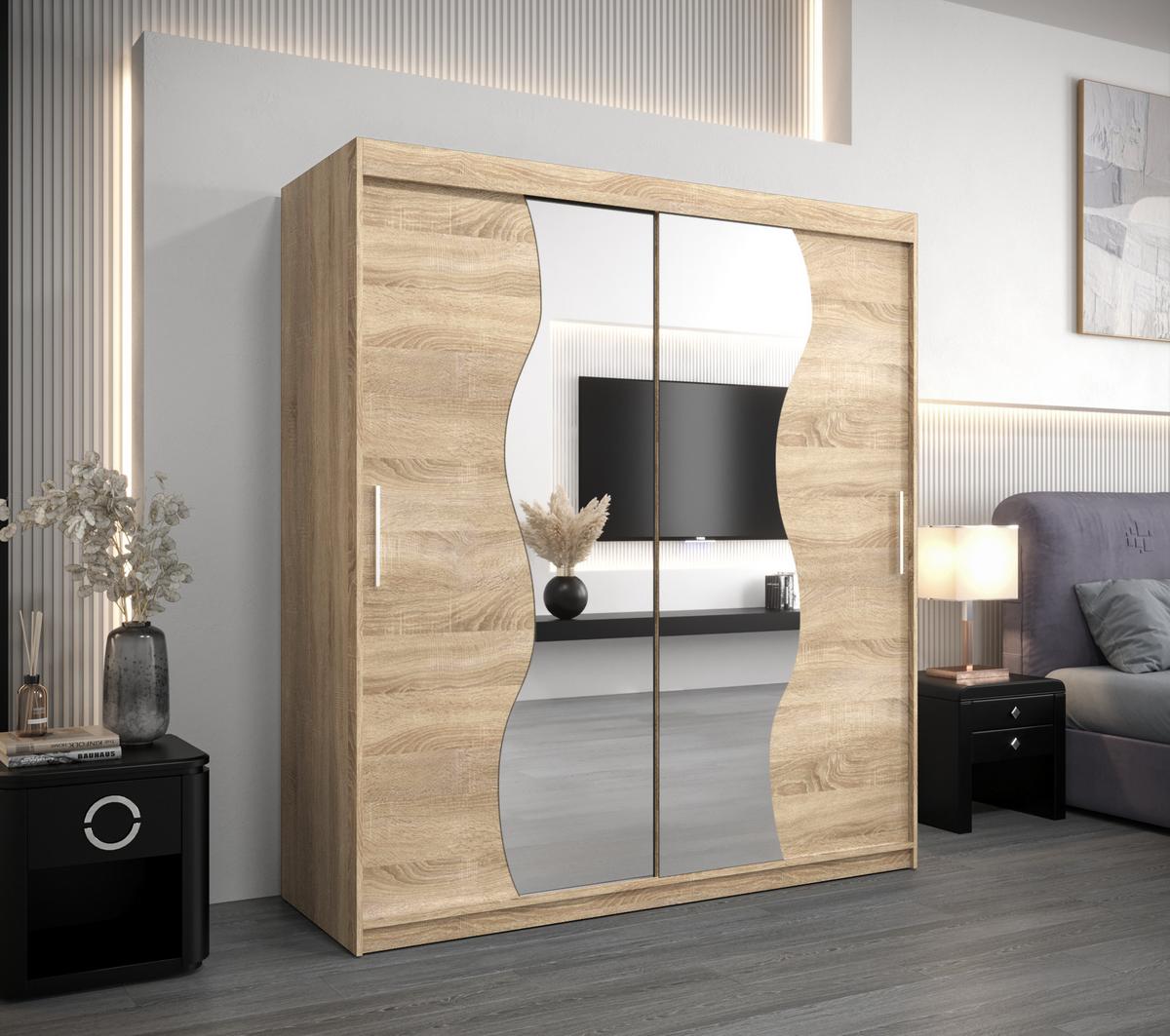 SCHWEBETÜRENSCHRANK 200/180/62 2-türig - Silberfarben/Sonoma Eiche, Holz/Kunststoff (180/200/62cm) - MÖBEL KRYSPOL