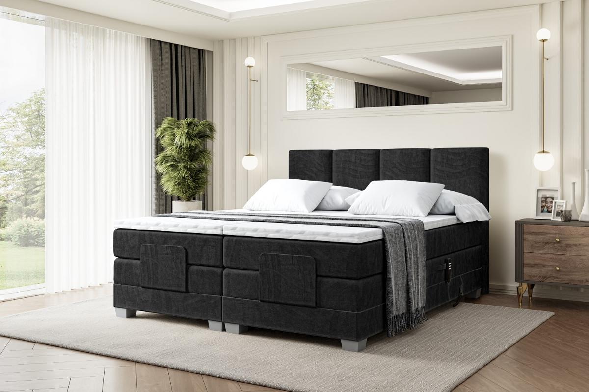 BOXSPRINGBETT elektrisch verstellbar mit 2 Matratzen H4/Taschenfederung ROKS EL 140 x 200 Schwarz - Schwarz, Holzwerkstoff (147/200cm) - ALTDECOR