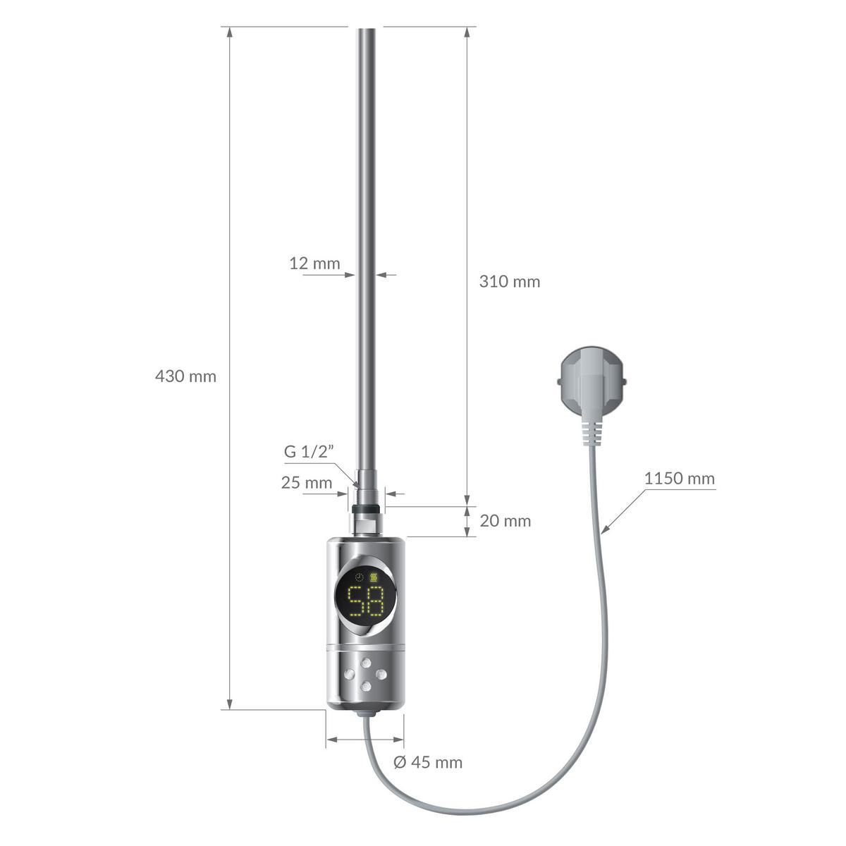HANDTUCHHEIZKÖRPER elektrisch 300 x 1400 mm Beige Badheizkörper gerade mit Seitenanschluss mit Heizstab 300W - Beige, Metall (30/140/3cm) - LuxeBath