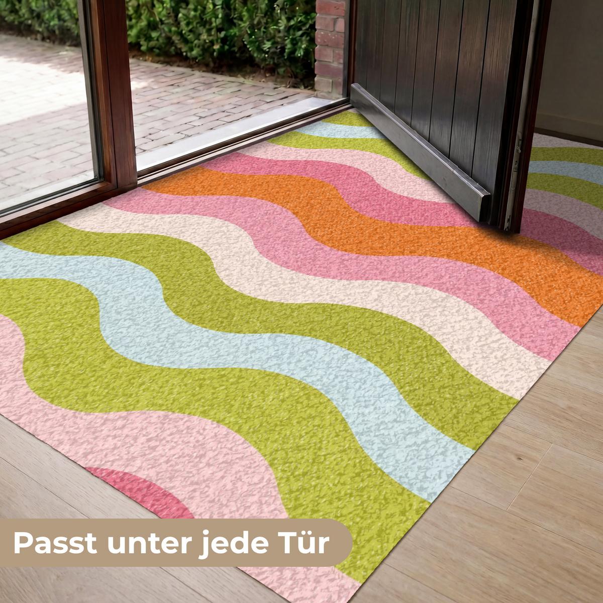 FUSSMATTE Bahnen - Wellen - Bunt - Vertikal Fußabtreter 150x90 cm - Multicolor, Kunststoff (150/0.4cm) - MuchoWow