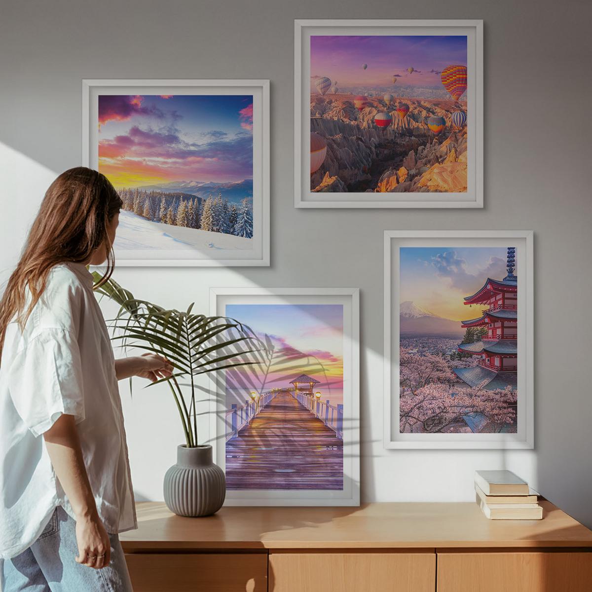 BILDER SET 4er Set - 50x50 cm & 40x60 cm Weißer Rahmen - Romantische Himmelslandschaften - Weiß, Kunststoff (50/50cm) - TULUP