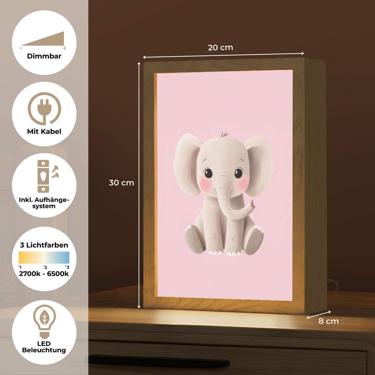 NACHTTISCHLAMPE Elefant - Baby - Rosa - Cartoon 20x30 cm - Rosa, Holzwerkstoff (8/20/30cm) - OnlyWow