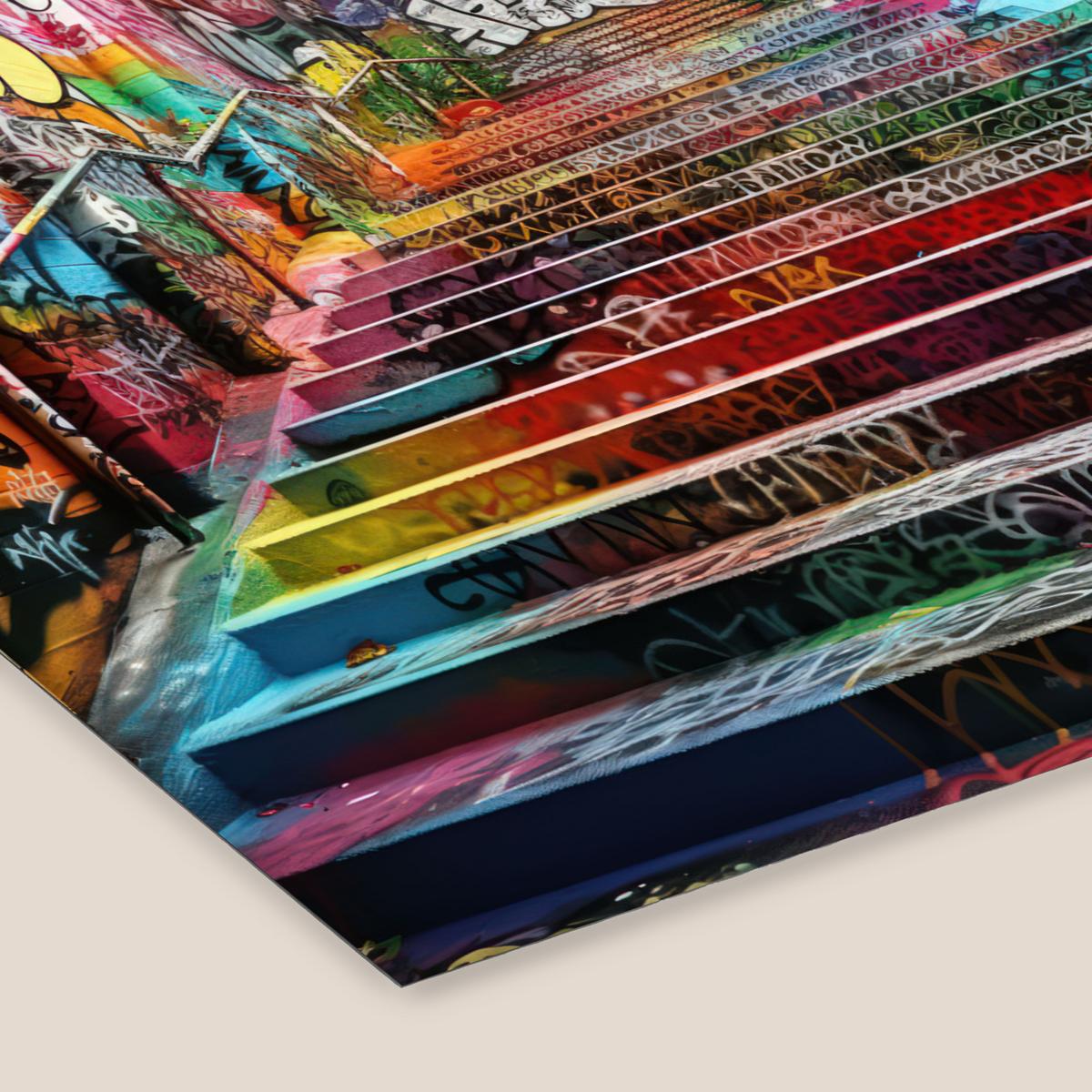 POSTER MIT RAHMENGERAHMTES BILD Treppe - Graffiti - Farben - Kunst 80x60 cm - Multicolor, Papier (80/60cm) - MuchoWow
