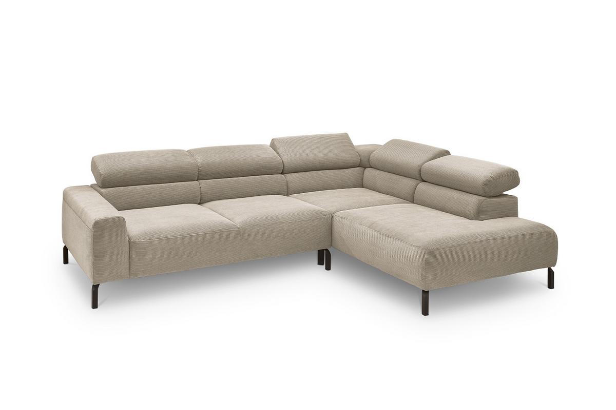 ECKSOFA DELIA Beige Cord - Beige/Schwarz, Textil/Metall (276/219cm) - KAWOLA