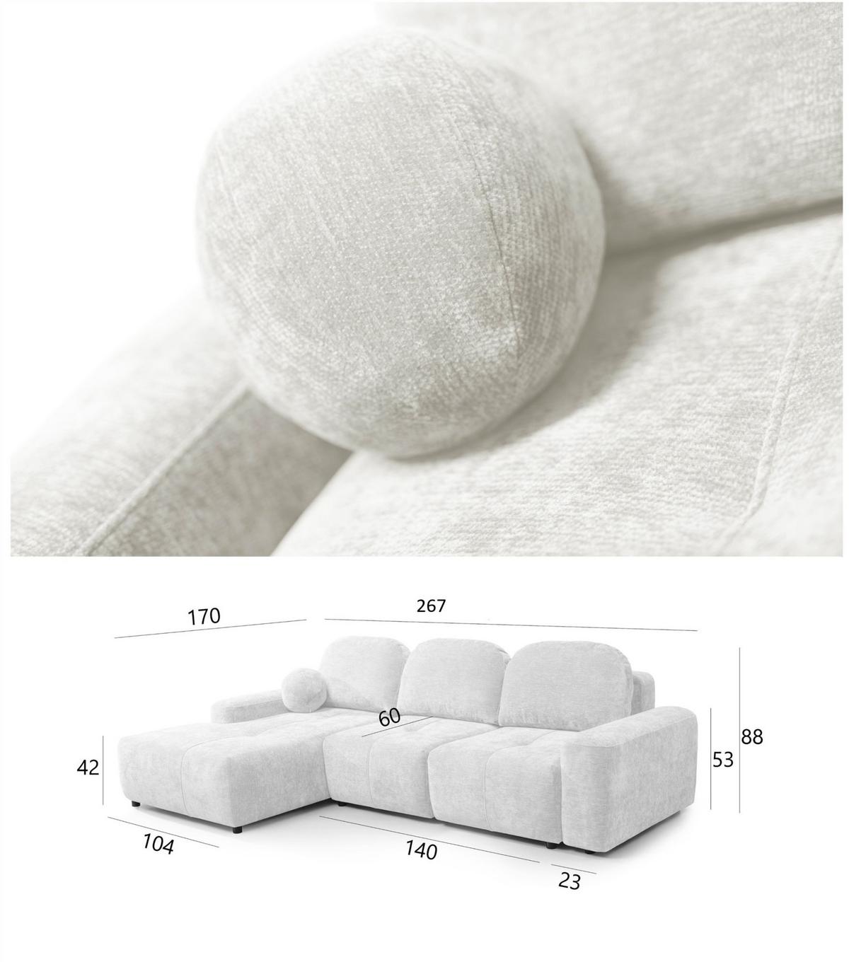 ECKSOFA Argos In Vibe - Creme, Holzwerkstoff/Textil (267/170cm) - Fun Möbel