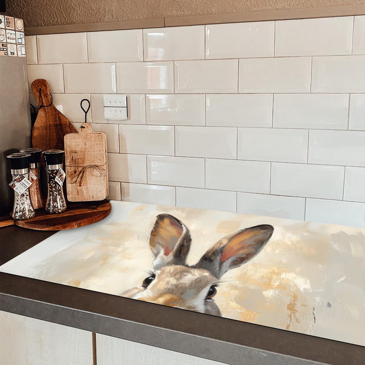 HERDABDECKPLATTE Hase - Ohren - Braun Induktionsschutz 91.6x52.7 cm - Beige, Kunststoff (91.6/52.7/0.2cm) - MuchoWow