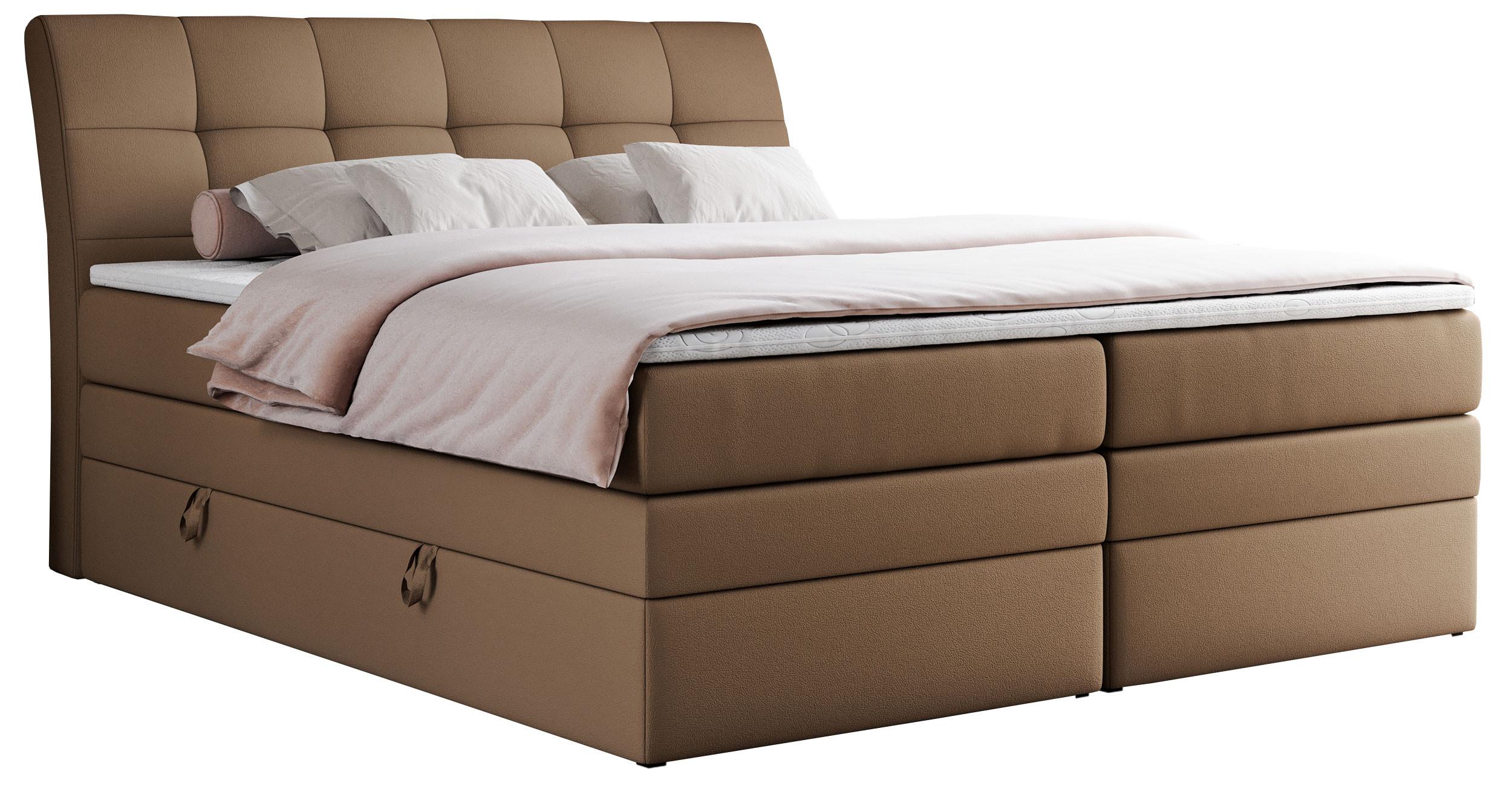 BOXSPRINGBETT GOLD-10 KING 200/200 Braun Kunstleder - H4 - Braun, Holz/Textil (200/200cm) - MKS
