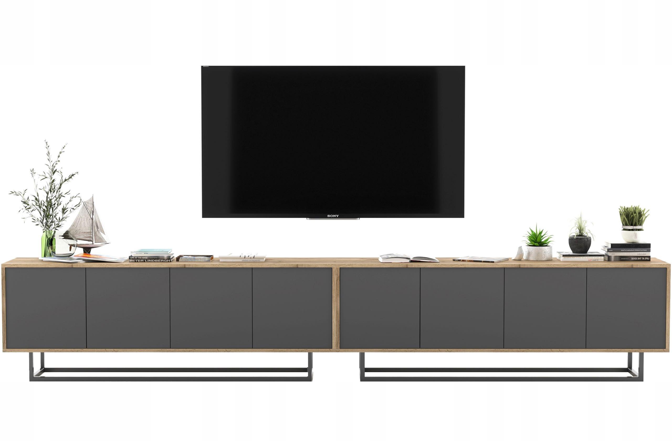 TV-SCHRANK 2-er Set Apollo2 Eiche wotan Graphit Matt 150 cm - Graphitfarben/Schwarz, Holzwerkstoff/Metall (300/53/35cm) - Meble Lindner