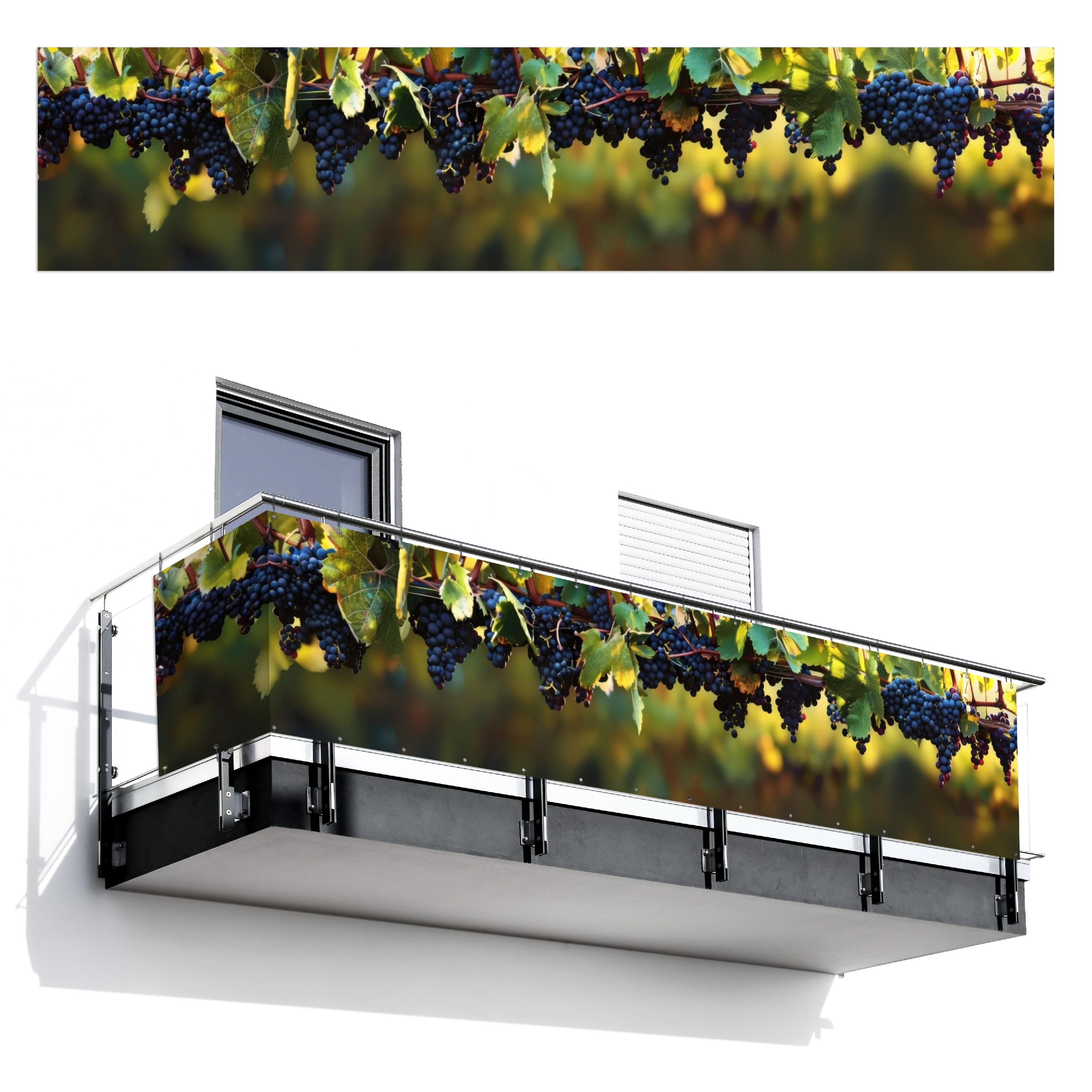 BALKON-SICHTSCHUTZ Trauben - Wein - Natur - Grün Deko XXL 500x110 cm - Weinrot, Kunststoff (500/110cm) - MuchoWow