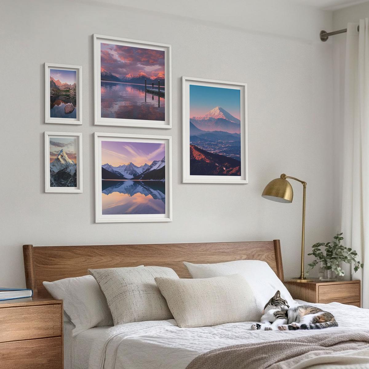 BILDER SET 5er Set - 50x50 cm & 20x30 cm & 40x60 cm Weißer Rahmen - Nachtstadt mit Neonlichtern - Weiß, Kunststoff (40/60cm) - TULUP